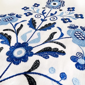 Embroidered blue and white Slavic towel