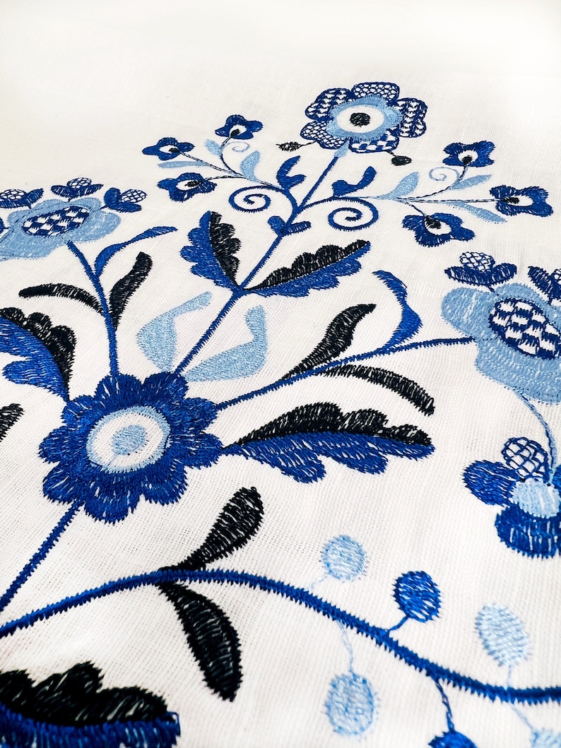 Embroidered blue and white Slavic towel