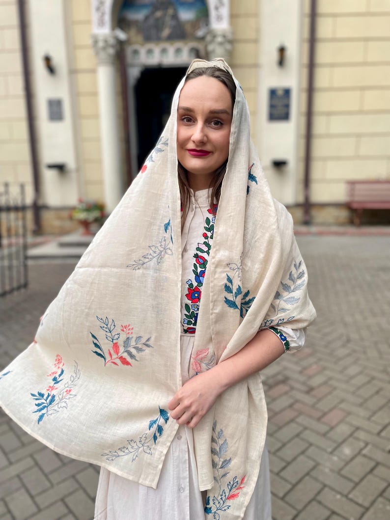 Embroidered сream рeadscarf for сhurch or liturgy