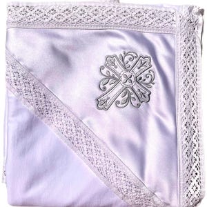 White baptism towel embroidered cross, Hooded christening towel for baby, Baptism towel for girl, Baby boy blessing blanket, Religious gift image 4