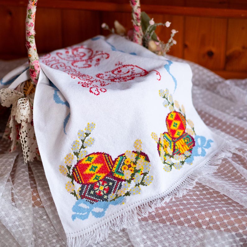 Ukrainian Pysanky hand embroidered basket cover
