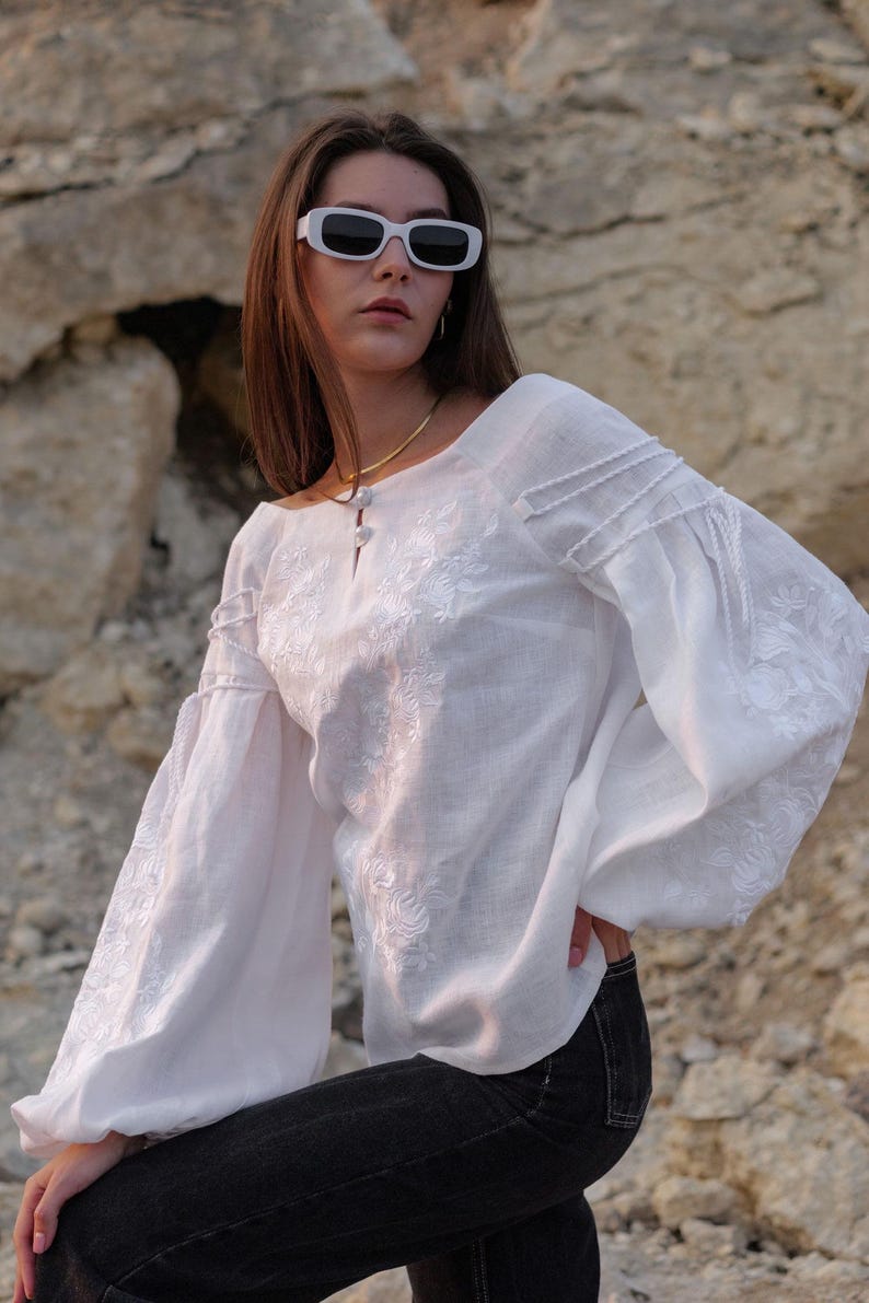White linen embroidered blouse