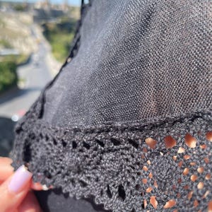 Black chapel veil mantilla snood with crochet lace trim, Modest head covering for orthodox church, Catholic mass, Funeral or prayer shawl
