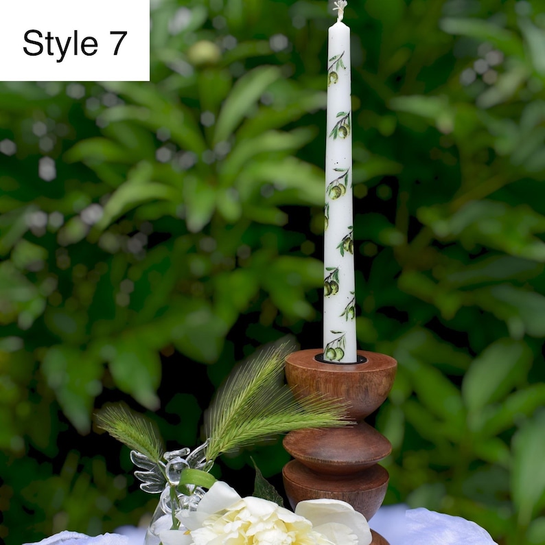 Olive Branch Taper Candle, 22cm Tall 2cm Base, Handmade Mediterranean Dinner Candle for Rustic Wedding Centerpieces, Kitchen or Table Decor