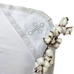 Lace baby baptism blanket, Christening blanket for boy or girl, Baptism gift for baby, Blessing blanket, Cross embroidery baptism blanket Bild 8