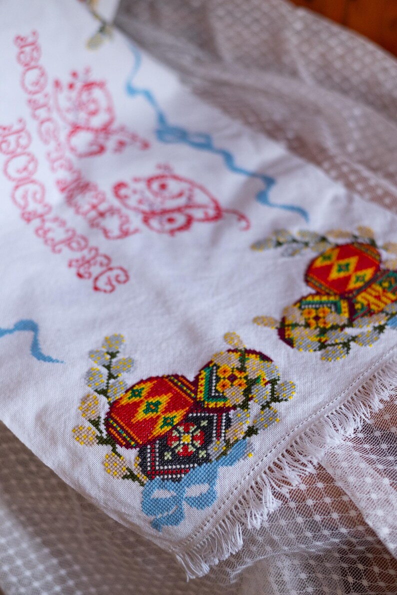 Ukrainian Pysanky hand embroidered basket cover