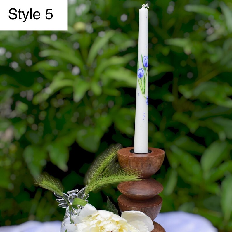 Hand painted taper candles, 22 cm dinner candles with bees, carrots, lemons, blueberries, avocados & nests, Spring decor, 2 cm base