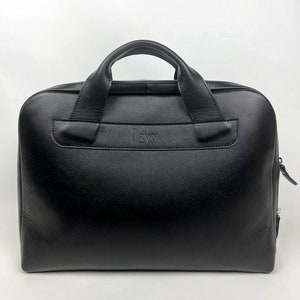 Handmade Black Leather Weekender / Work Bag – Wide-Mouth Zip, Removable Shoulder Strap, Minimalist Travel Duffel, Gift for Him