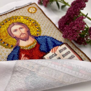 Beaded Jesus Christ Icon Kit, Lord Pantocrator Bead Embroidery Pattern, Orthodox Religious DIY Craft, Christian Bead Embroidery Kit