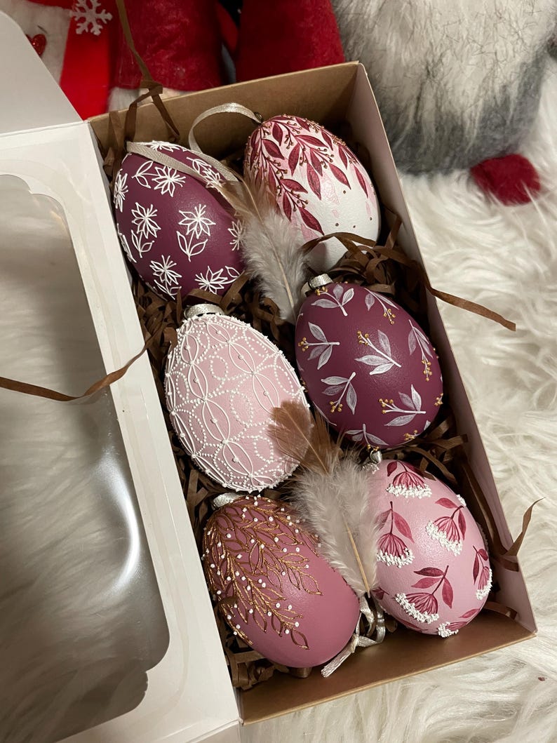 Hand painted decorative egg ornaments, Symbolic hanging decorations, Floral spring ornaments for home decor