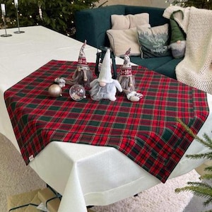 Red Green Tartan Table Center 90x90cm, Christmas Plaid Table Topper Cloth