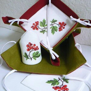 Set of embroidered linen napkins, Embroidered Poppies, Linen sugar bowl, Floral napkins, Size 40*40 cm, Botanical napkins set, White fabric image 9
