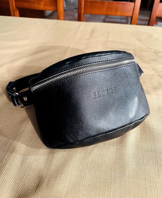 Leather Banana Bag for Men Black Leather Man Purse Small 