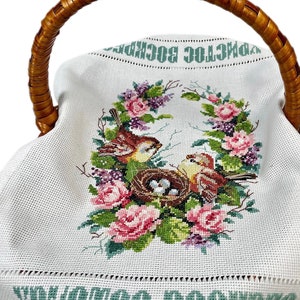 Easter hand made Ukraine basket cover, Orthodox Easter basket cover, Easter basket with floral and birds embroidery, Rushnyk with mesh image 3