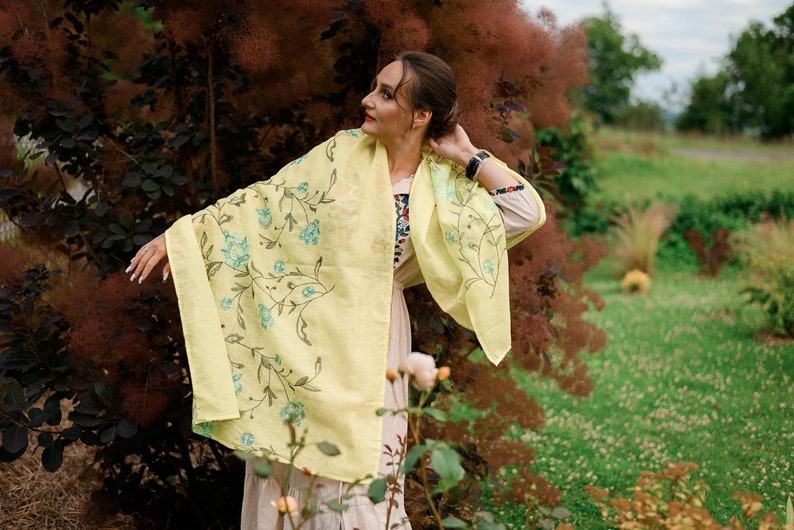 Yellow embroidered shawl