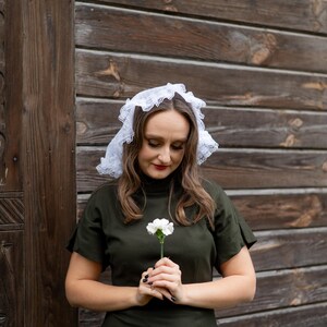 White polka dot mantilla veil with lace trim