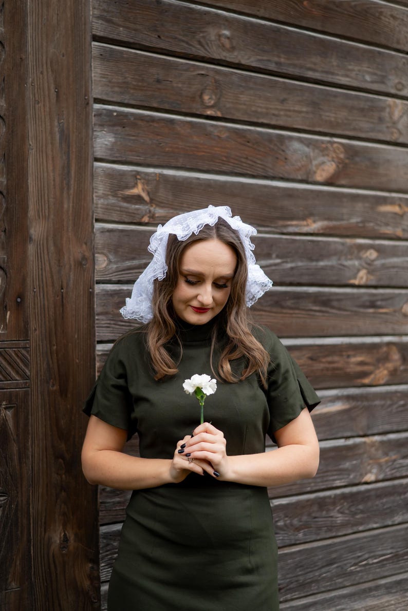 White polka dot mantilla veil with lace trim