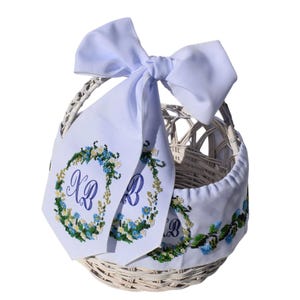 Embroidered Easter basket bow and band set with XB monogram