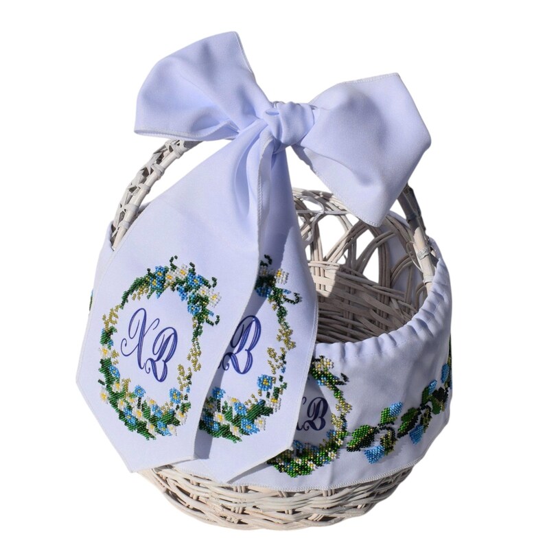 Embroidered Easter basket bow and band set with XB monogram
