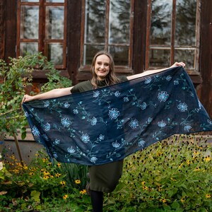 Floral embroidered linen scarf shawl wrap