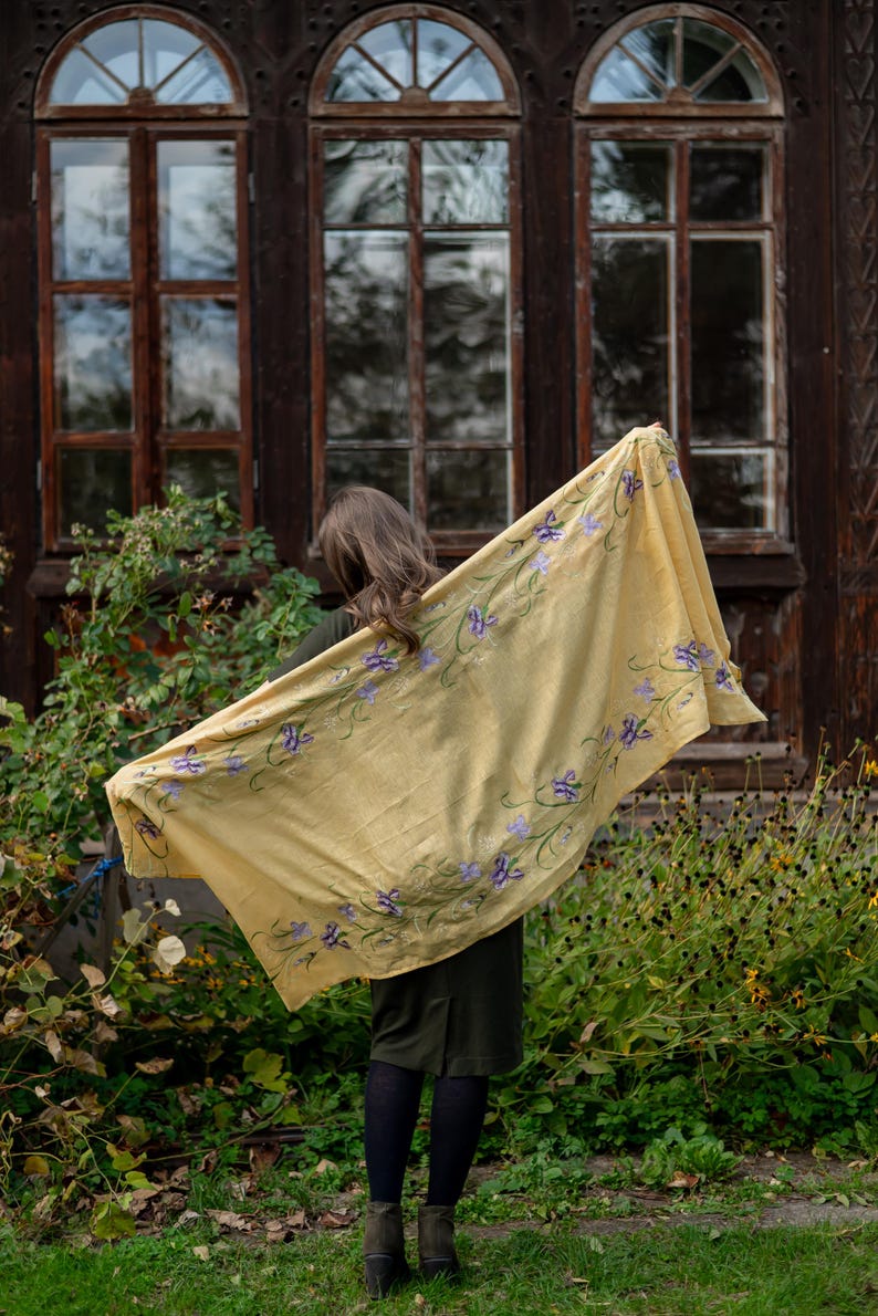 Embroidered linen shawl