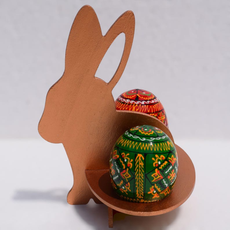 Custom сolor hand painted bunny Easter egg holder for 2 eggs , Wooden rabbit stand, Pysanky display, Spring table centerpiece, Gift decor