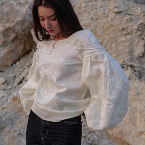 Ivory linen embroidered blouse