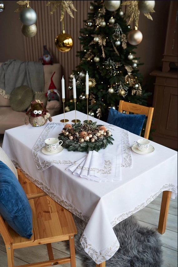 Camino de mesa bordado Navidad mesa de comedor centro de mesa