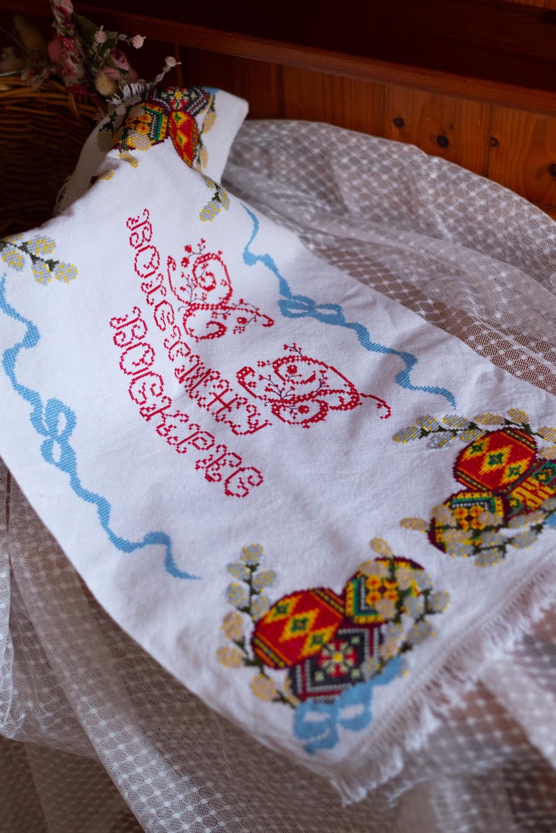Ukrainian Pysanky hand embroidered basket cover