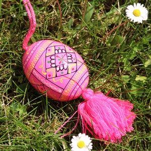 Hand-painted Ukrainian pysanka Easter egg ornaments with tassels
