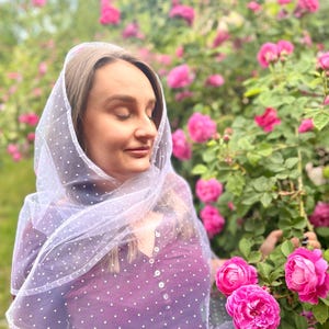 Elegant white polka dot tulle head scarf for women