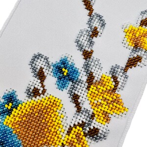 White Easter ribbon with beaded Ukrainian egg and pussy willow embroidery