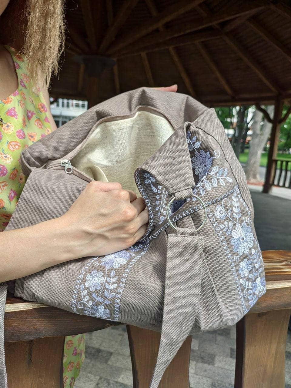 Large Top Handle Linen Convertible Bag main image 1