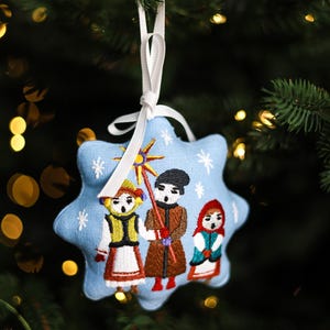 Folk art Christmas ornaments, Traditional Christmas tree ornaments, Embroidered folk Christmas star ornaments, Slavic Christmas decor
