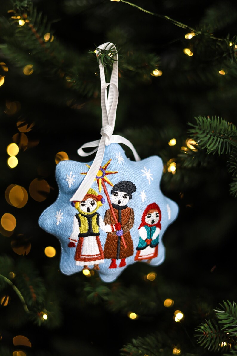 Folk art Christmas ornaments, Traditional Christmas tree ornaments, Embroidered folk Christmas star ornaments, Slavic Christmas decor