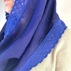 Handmade royal blue lace headscarf