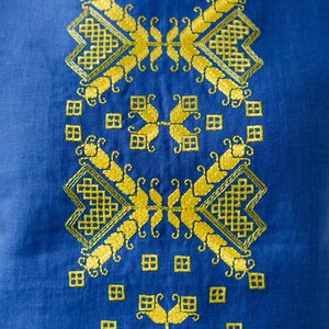 Blue embroidered linen top