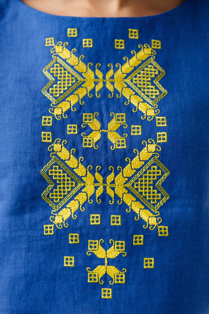 Blue embroidered linen top