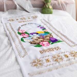 Cross stitch rushnyk with floral & Easter eggs