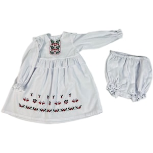 Traditional baby girl embroidered dress, White Slavic dress with floral design, Christening outfit, Baby shower gift, Boho style baby dress
