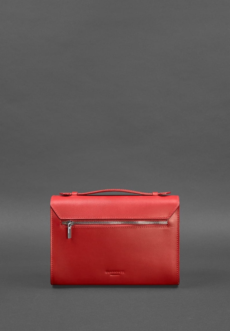 Red Leather Top Handle Bag with Silver Lock Elegant Structured Handbag for Women Classic Shoulder or Clutch Purse Gift