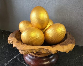 Hand painted gold decorative eggs, Handmade seasonal decor, Symbolic spring home accent, Modern rustic display