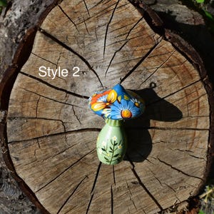 hand painted wooden mushroom ornament, Folk floral woodland decor, Hanging decorations, Gift boxes cottagecore forest accents