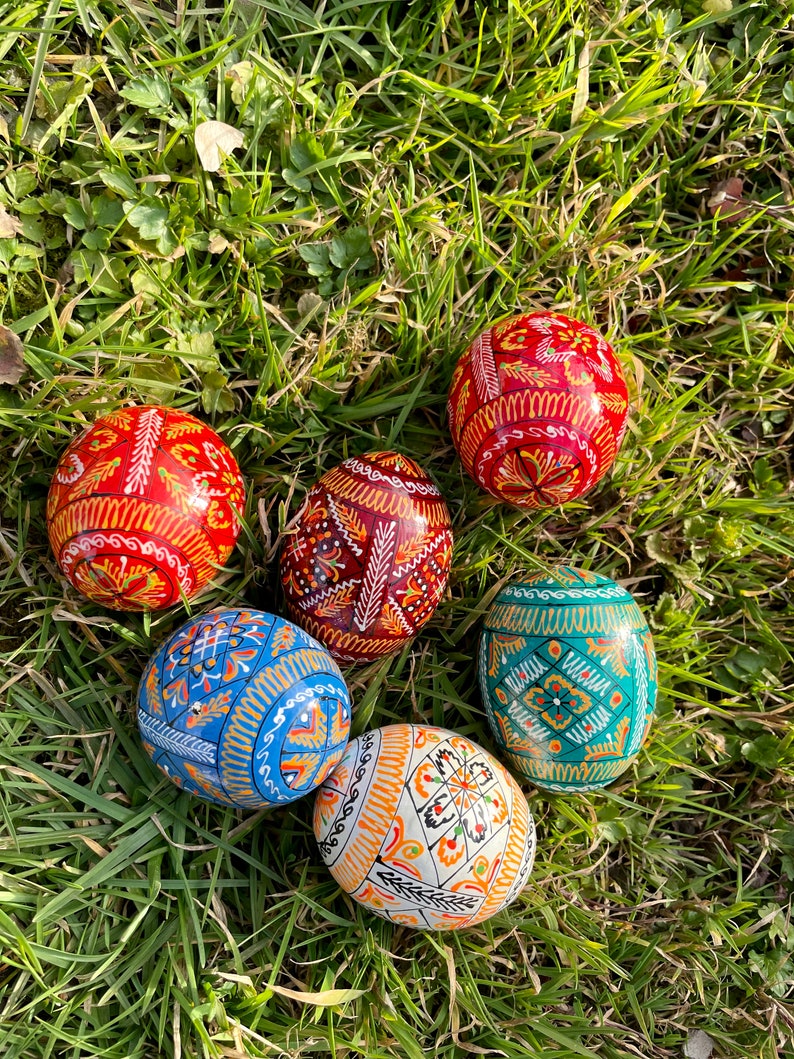 Set of 6 Easter wood eggs, Hand painted wooden eggs, Easter basket eggs, Decorative Easter eggs, Ukrainian traditional Pysanka, Easter gift immagine 4