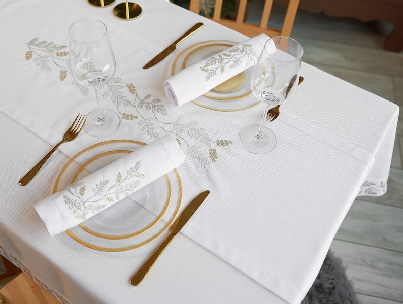 Christmas Cloth Napkins, Embroidered napkins, Set of 6 Large dinner napkins, Table napkins, Wedding napkins, White Silver Gold napkins image 1