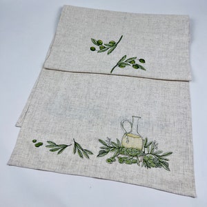 Olive Embroidered Runner, Linen Italian Rug, Vegetable Kitchen, Kitchen Tuscan Decor, Olive Branch Table Topper image 8