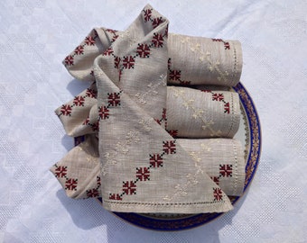 Embroidered Linen Napkins, Cross-Stitch Dinner Napkins (17.3")