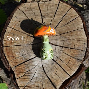 hand painted wooden mushroom ornament, Folk floral woodland decor, Hanging decorations, Gift boxes cottagecore forest accents