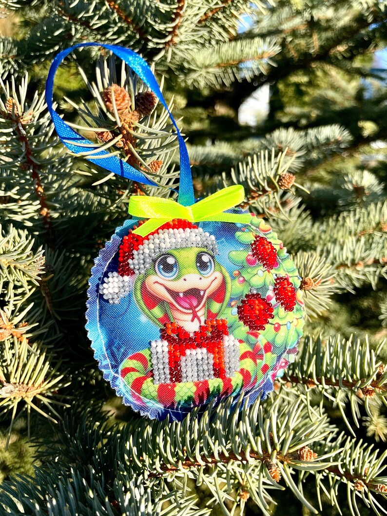 Handmade beaded Christmas ornament