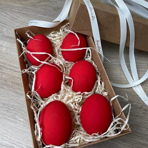 Red wooden Easter egg decor in matte, Pysanky style accent for baskets & tables, Custom color from the shown palettes, personalized, custom image 6